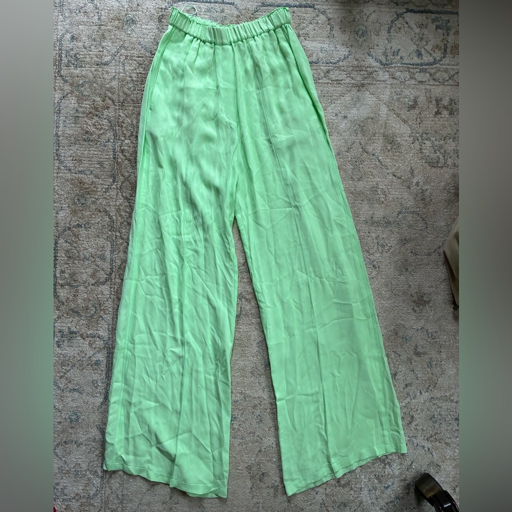 Forte Forte Silk Crepe Green Elastic-Waist Wide Leg Pants